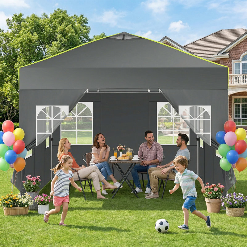 10x10 Pop Up Canopy Tent, One Push Setup Glow Outdoor Tent, Gray