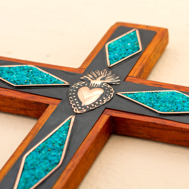 Décoration murale en bois Chrysocolla Cross