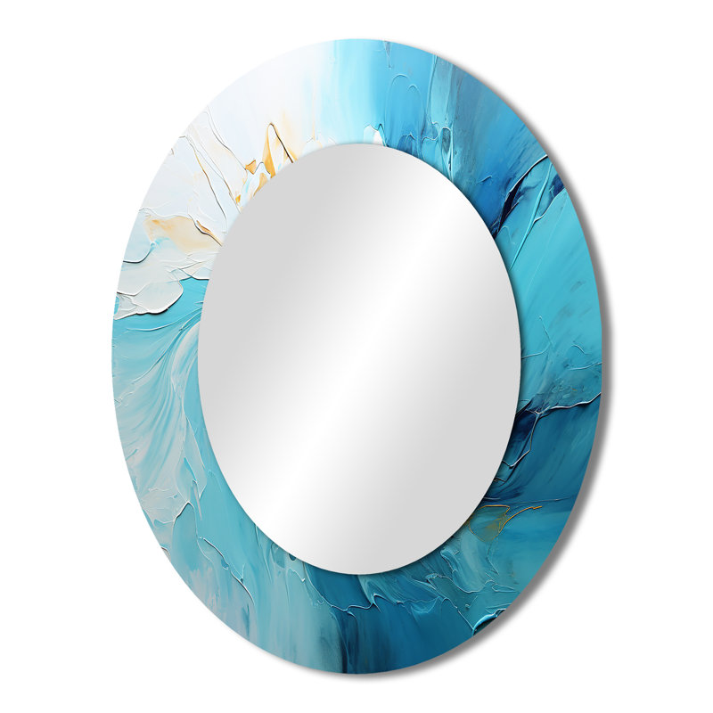 Azure Symphony I - Grand miroir mural ovale sur métal, 43 po x 33 po