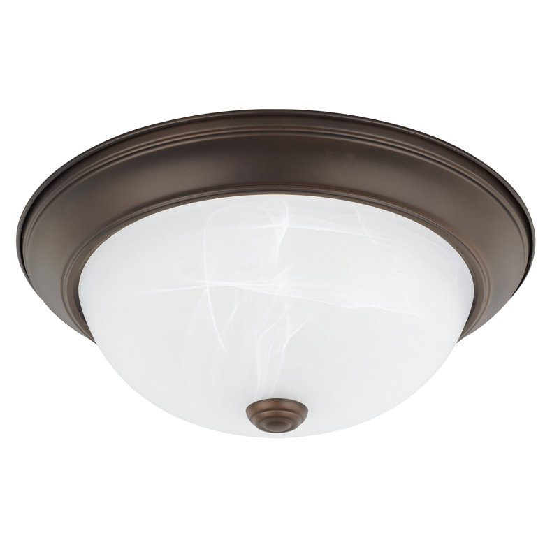 Independent Flush Mount, Bronze, White Faux Alabaster Glass, 5.25'' H x 13'' W x 13'' D