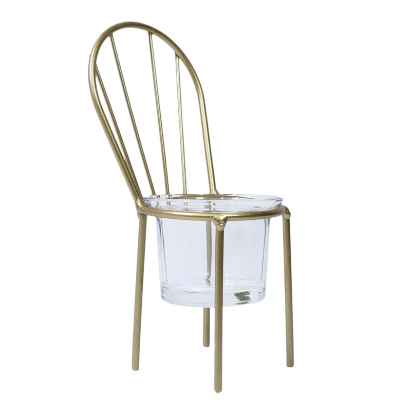 Porte-bougie, chaise dorée en métal 6 pouces 15 cm