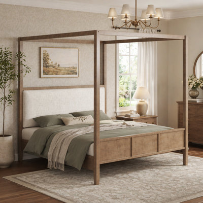 Wooden Canopy Platform bed with Upholstery Headboard