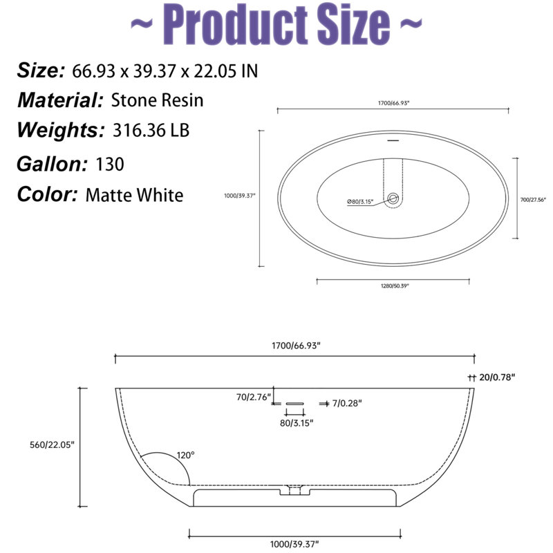 67" Premium Solid Surface Deep Soaking Bathtub