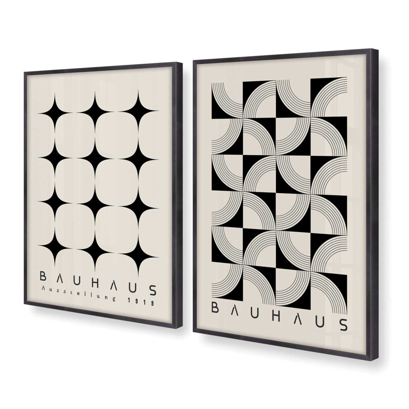 «Bauhaus» à motifs, ensemble de 2 impressions dans un cadre, H 15,5 po x l 23,5 po x P 1,25 po, Cadre en zinc patiné