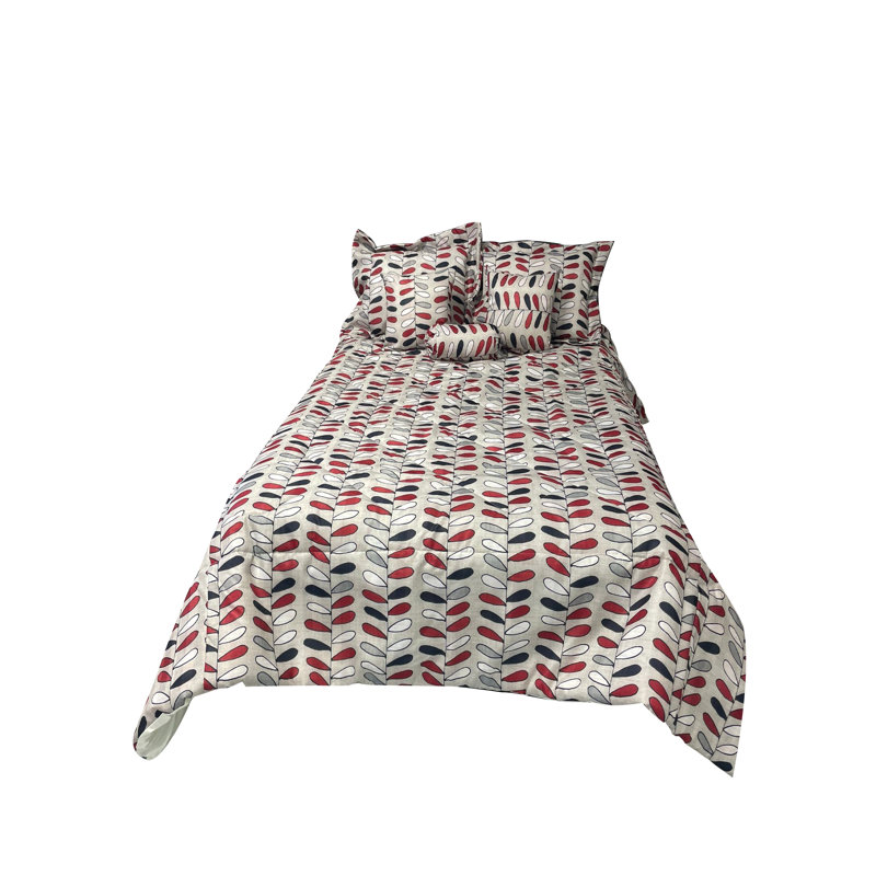 Ensemble d'édredon réversible en mélange de coton rouge, Édredon double + 2 taies décoratives standard +