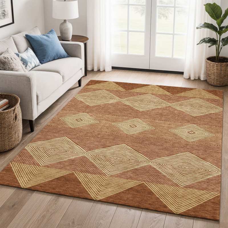 Tapis géométrique Premium lavable à la machine Villers, Paprika, 3 pi x 5 pi