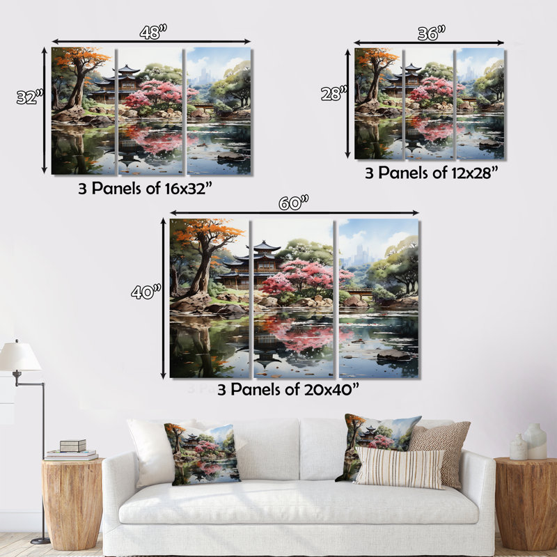 «China Art Zen Garden», ensemble d'art mural chinois sur toile, H 28 po x l 36 po x P 1 po, Toile tendue