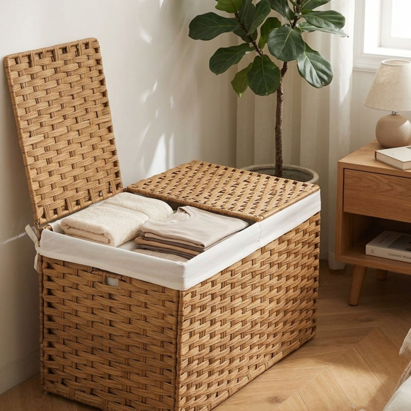 Panier en rotin, couvercle et doublures amovibles