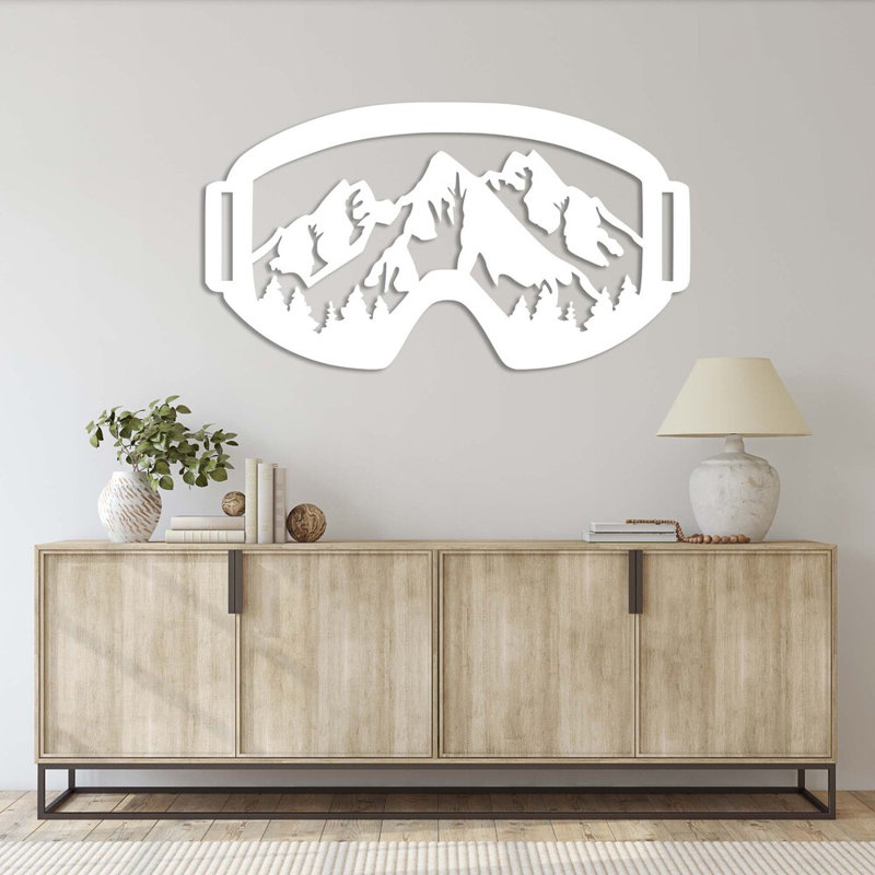Art mural en métal Snow Mountain Goggles - décoration de thème de planche à neige de ski - conception de montagne de sports d'hiver - Tenture murale rustique en plein air - Sculpture en métal industrielle moderne - décoration pour les amateurs de ski - pièce d'art remarquable