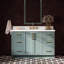 Meuble-lavabo ovale simple de 140 cm avec comptoir en marbre blanc de Carrare de 3,8 cm d'épaisseur, couleur vert vintage-1035592404-1035592406