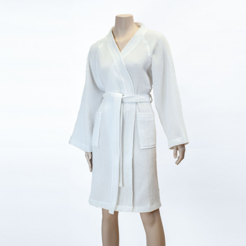 Peignoir 100% coton gaufré Diann, P / M, Blanc brillant
