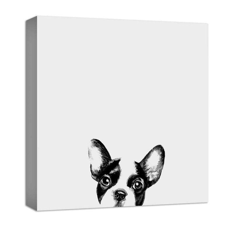 Amical bouledogue français sur toile, H 12 po x l 12 po x P 1,5 po