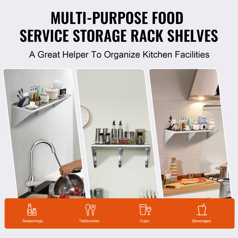 Metal Floating Shelf, 18" H x 60" W x 2.4" D
