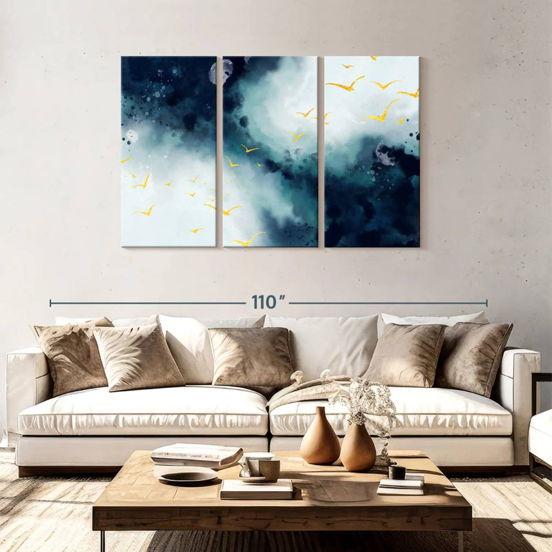 Avery Golden Birds Abstract Landscape, 48" H x 74" W