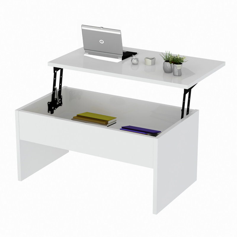 Table basse extensible avec rangement Kayben, Blanc