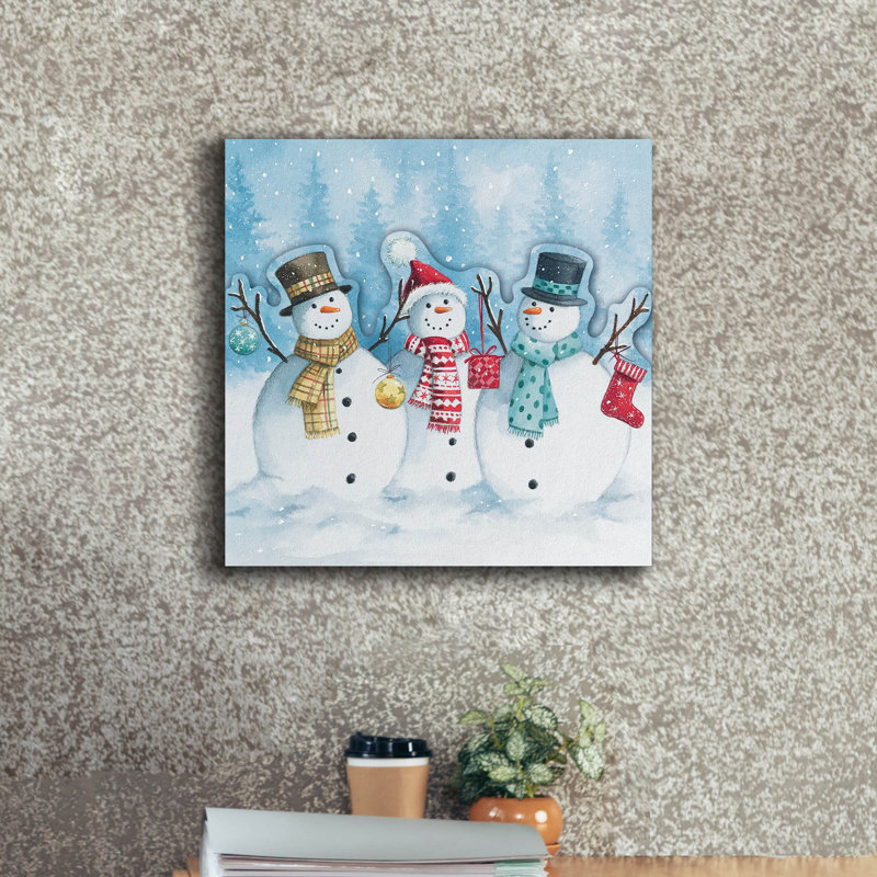  «Snowman Trio» par Elle Media Group SA, art mural 18 po x 18 po, H 18 po x l 18 po