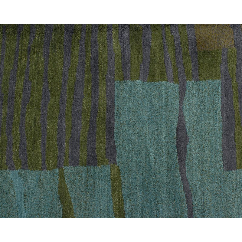 Righe Wool Abstract Area Rug in Green, Rectangle 3' x 5'