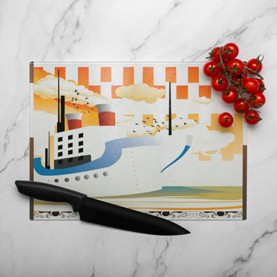 Art Deco Ship Glass Chopping Board