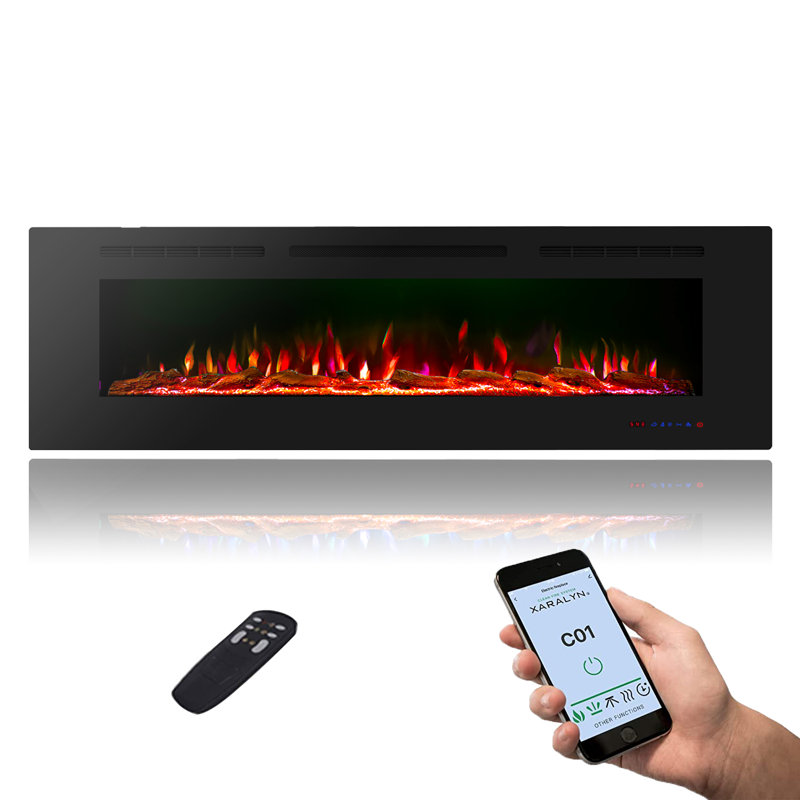 Modern Wall-Mounted And Recessed Electric Fireplace Inserts, 750W Or 1500W Heater Fireplace, Faux Log Or Crystal Hearth, Adjustable Realistic Flame, Remote Control And Smart Control By APP