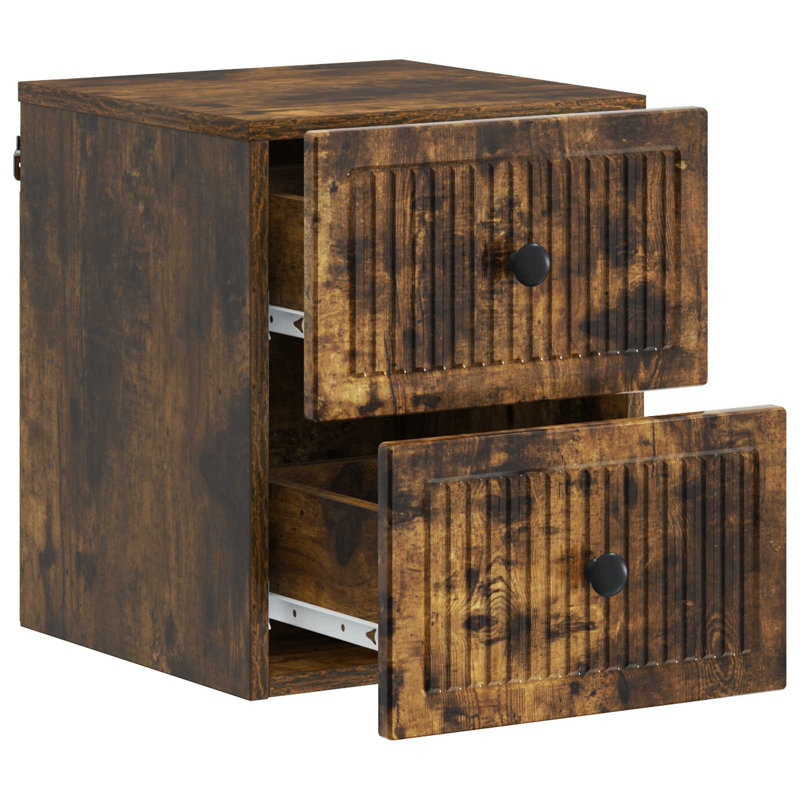33cm W Manufactured Wood Bedside Table, Smoked Oak