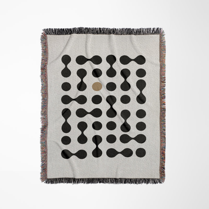 Lissa Dots Abstract Cotton Blend Blanket Throw, 60" L x 50" W, Beige/Black/Off-White
