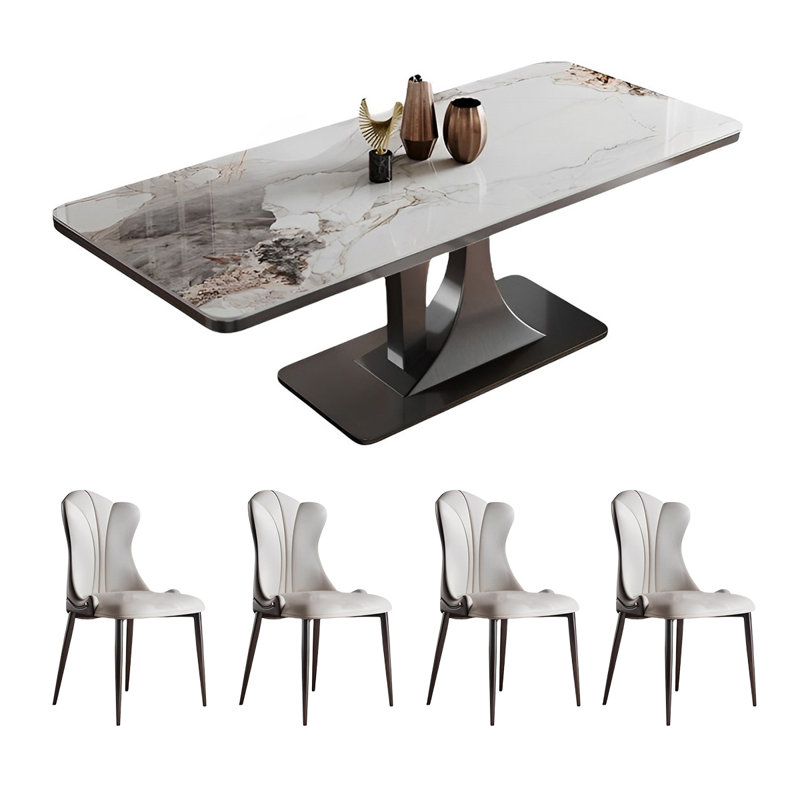 Ensemble de table de salle à manger rectangulaire et chaises, H 29,52 po x L 70,86 po x l 35,43 po
