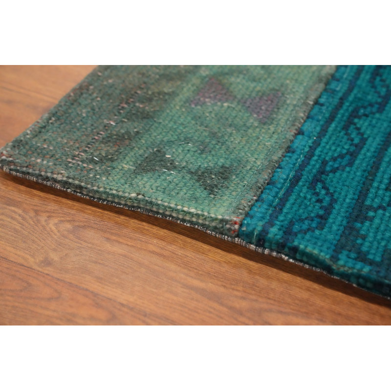 Distressed Wool Geometric Patchwork Area Rug 7x10