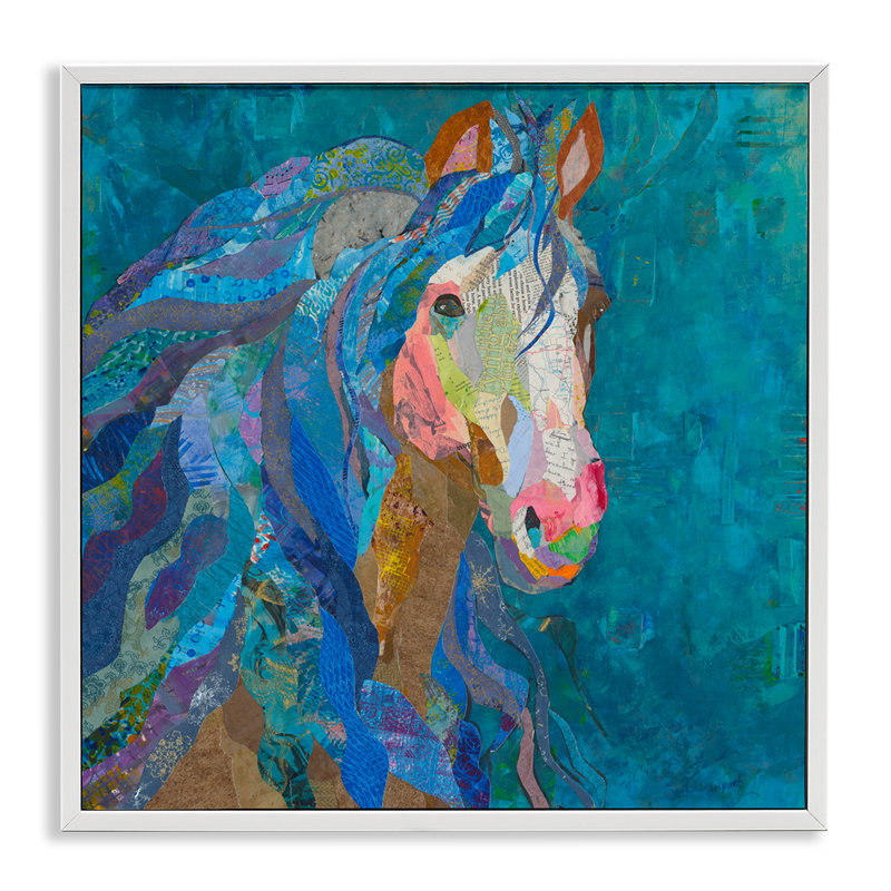 «Blue Collage Pegasus», art de la giclée encadrée par Violet Davenport, H 17 po x l 17 po