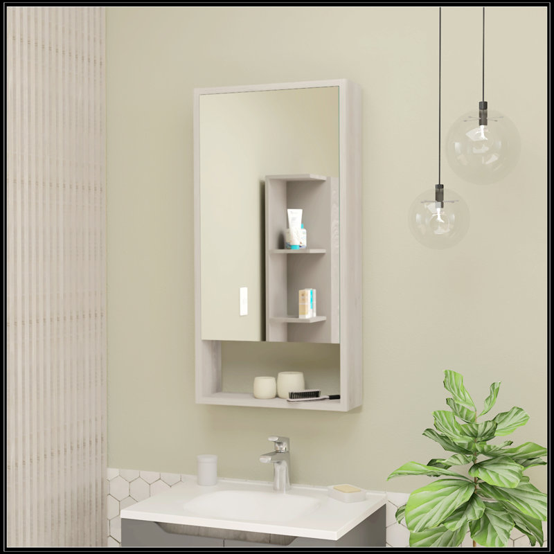 Pharmacie rectangulaire avec miroir, Gris clair