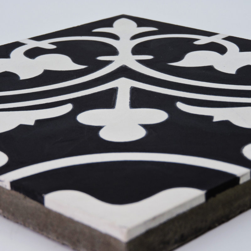 Carreau de ciment à motif pour mur et plancher 8 po x 8 po Casa, Noir / blanc