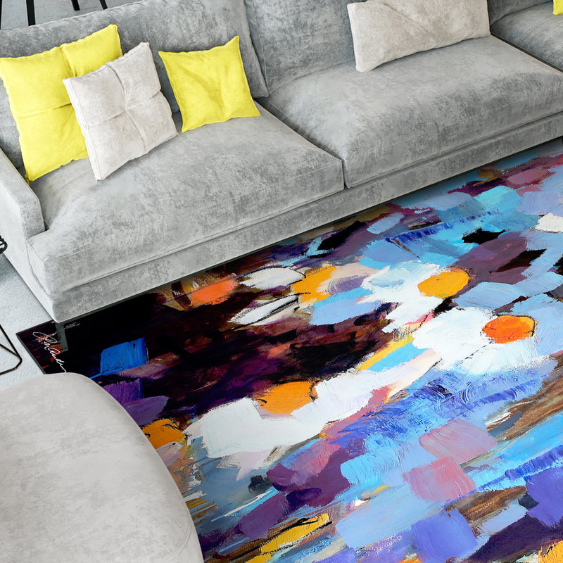 Always On My Mind Washable Colourful Abstract Art Area Rug size 8'x10' with Non-Slipping Backing