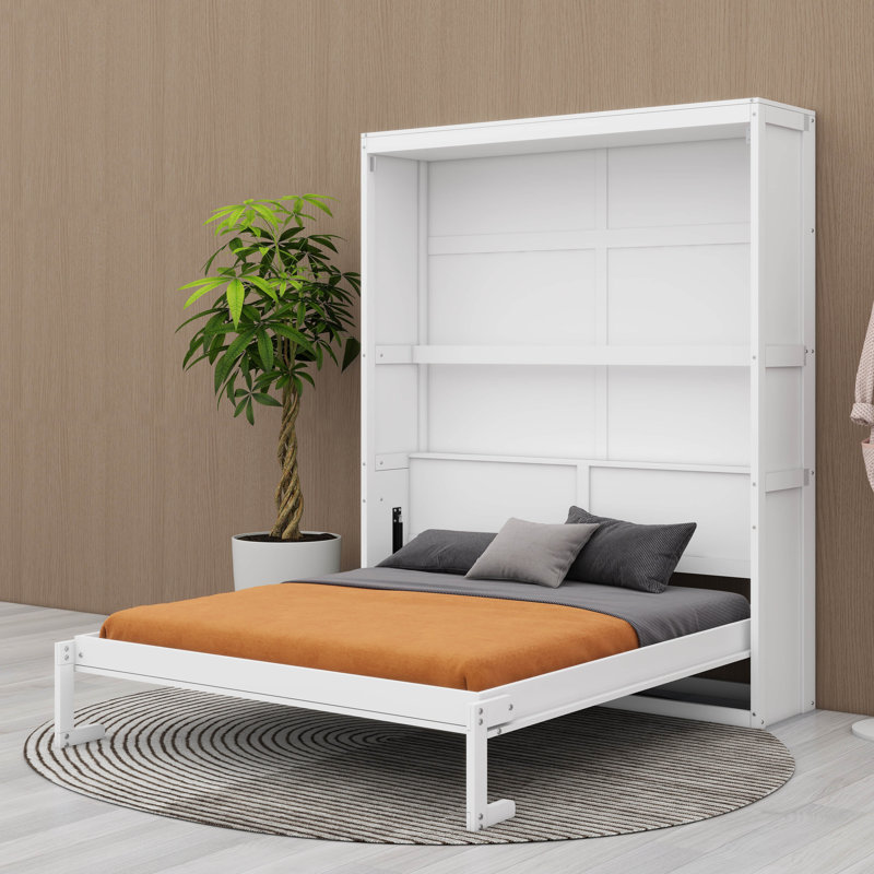 Grand lit escamotable mural avec tablettes