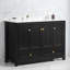 Meuble-lavabo noir de 48 po avec 4 portes coulissantes, 2 tiroirs, une structure robuste en bois massif, une armoire, une fermeture en douceur et un rangement spacieux et transitionnel, des portes à fermeture silencieuse
