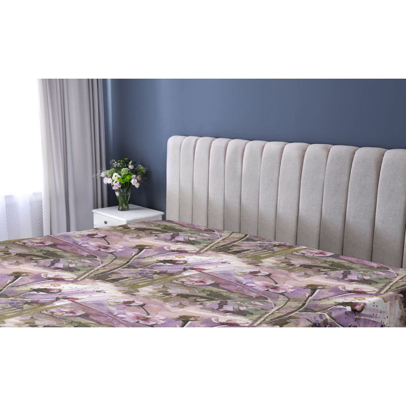 Drap-housse floral Ambesonne, Drap-housse pour lit simple TG, Mauve / vert armée / motif floral rose