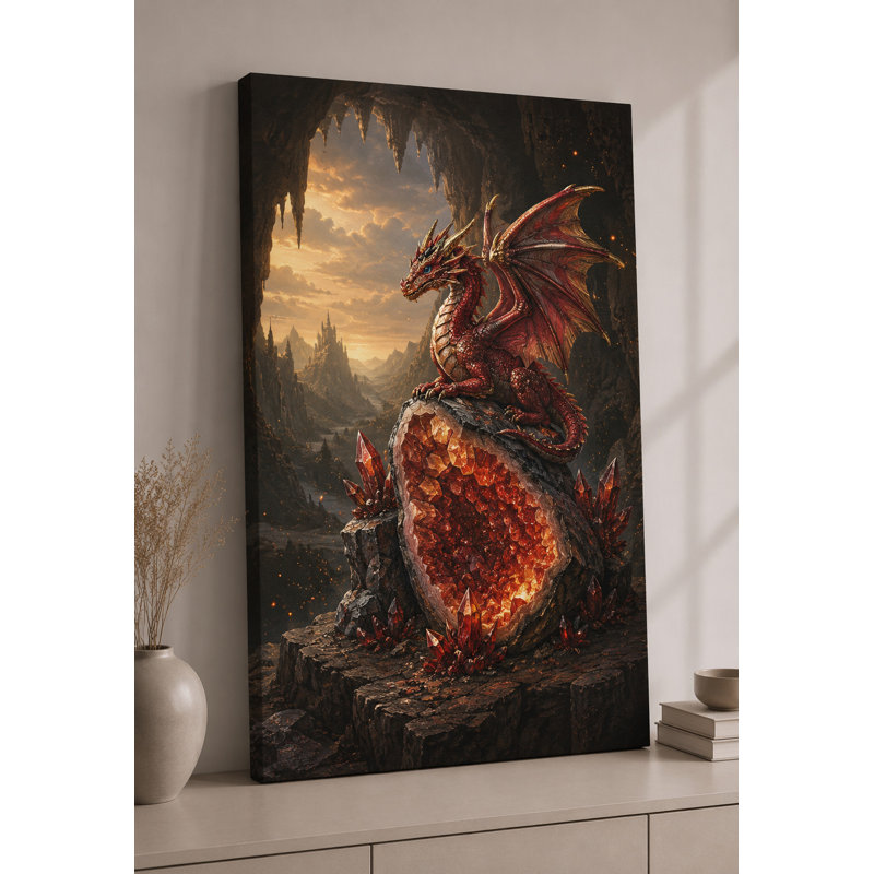 Grand Dragon de cristal rubis, impression sur toile 24 x 36 pouces, géode, décor, fantaisie, œuvre d'art pour salon