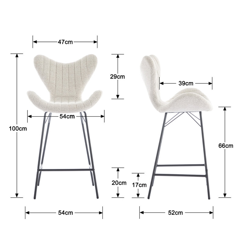 Upholstered Counter Stool with Metal Frame, White
