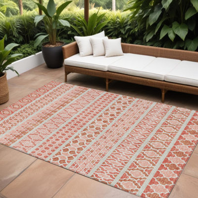 Tapis intérieur lavable beige / cuivre quadrilobe 10 pi x 14 pi saumon