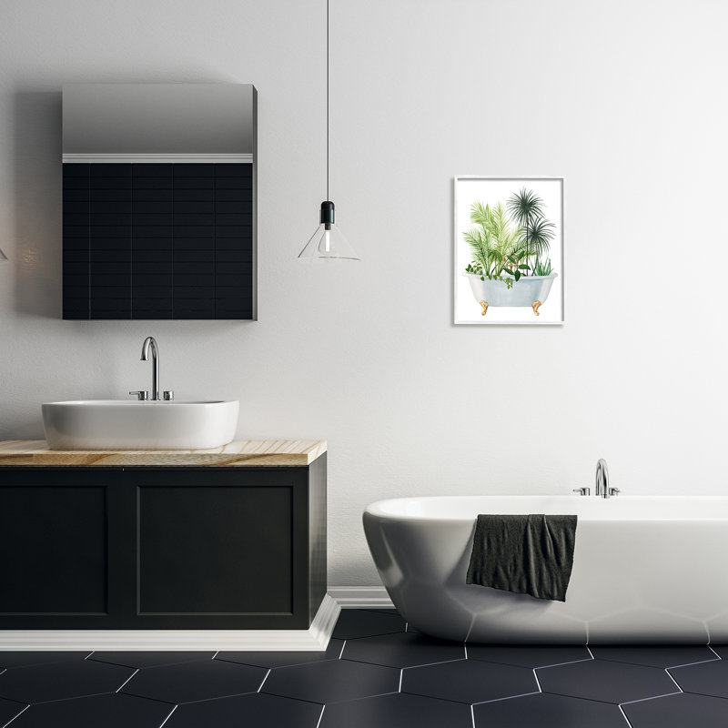 «Mixed Plant Leaves Antique Bath Tubing White», impression numérique sur toile encadrée par Grace Popp