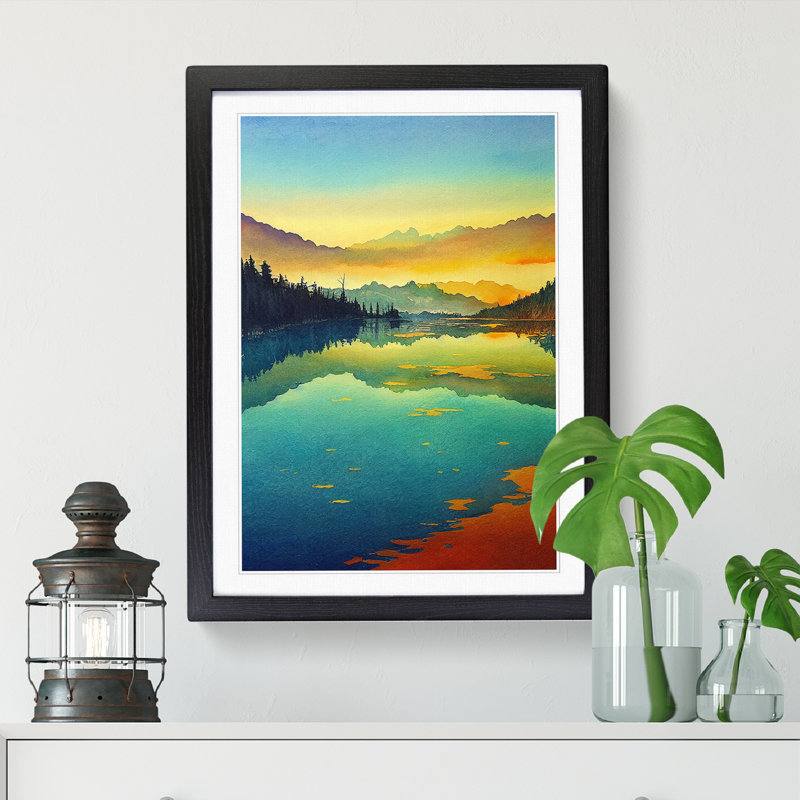 Watercolour Lake Vol.7 1 Piece Single Picture Frame Wall Art, 34cm H x 25cm W x 2cm D, Walnut