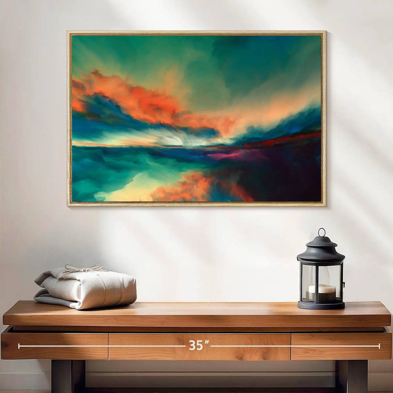 Coucher de soleil, Cadre flottant en bois naturel, 25 po x 17 po