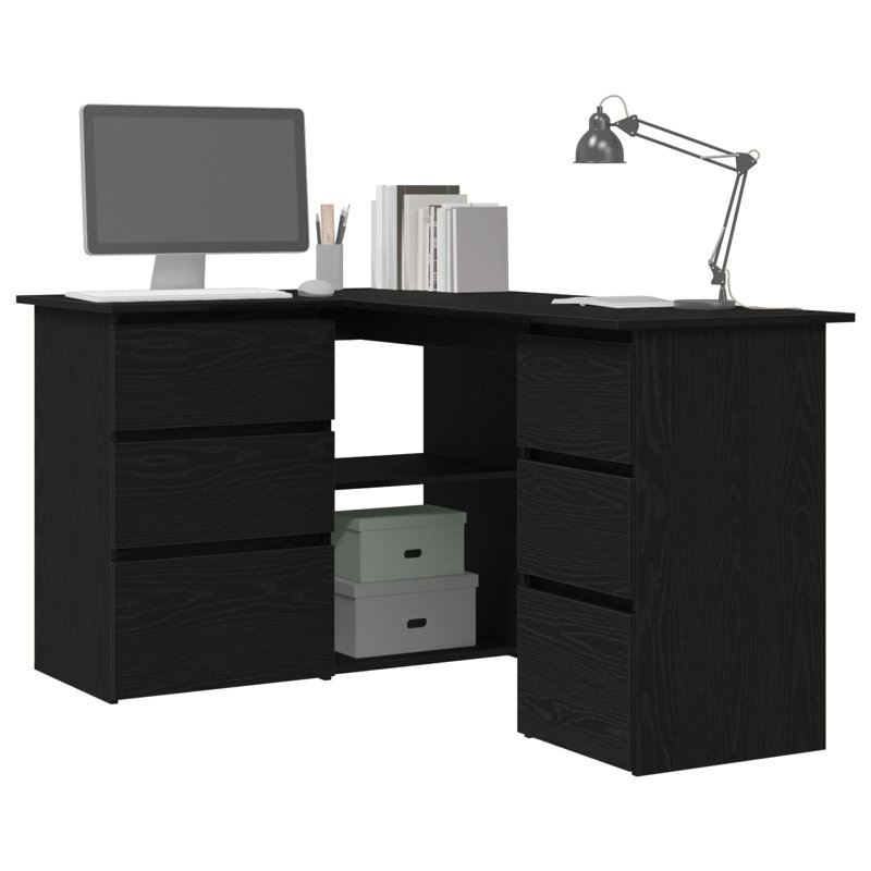 Abdirizaq Corner Computer Desk, Black Oak