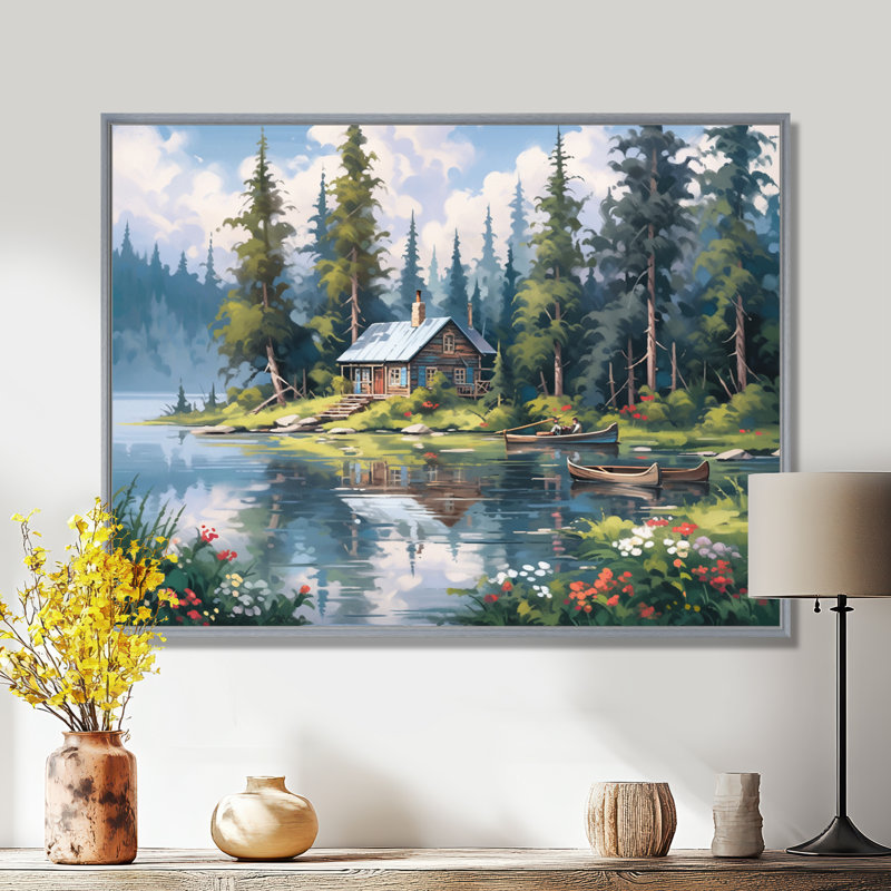 Rustic Refuge Lakehouse I On Canvas Print, 12" H x 20" W x 1" D, Silver Floater Framed
