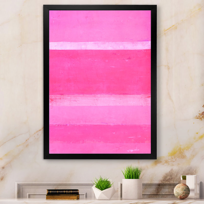 Bandes abstraites roses - peinture sur toile, Cadre noir, H 20 po x l 12 po x P 1 po