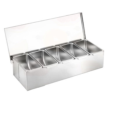 Plateau à condiments réfrigérés à 5 compartiments en acier inoxydable, plateau à garniture avec 5 compartiments amovibles, distributeur de condiments avec couvercle, contenants à fruits
