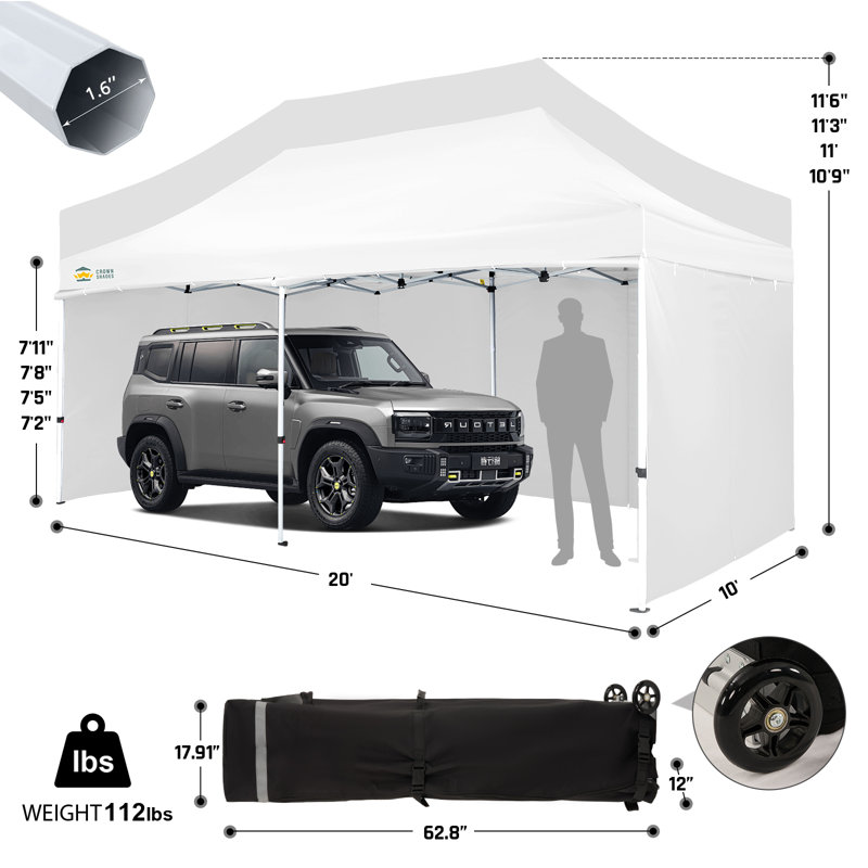 Commercial 20 Ft. W x 10 Ft. D Heavy Duty Pop Up Canopy Tent with 4 Sidewalls White, White