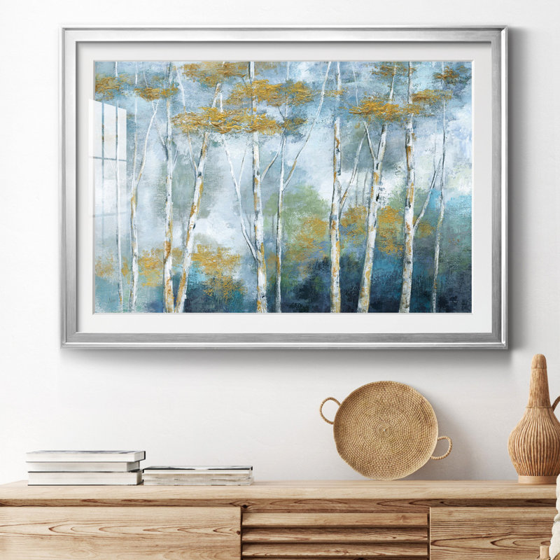 Indigo Forest - peinture encadrée, Papier avec cadre argenté, H 26,5 po x l 36,5 po x P 1,5 po, Blanc mat