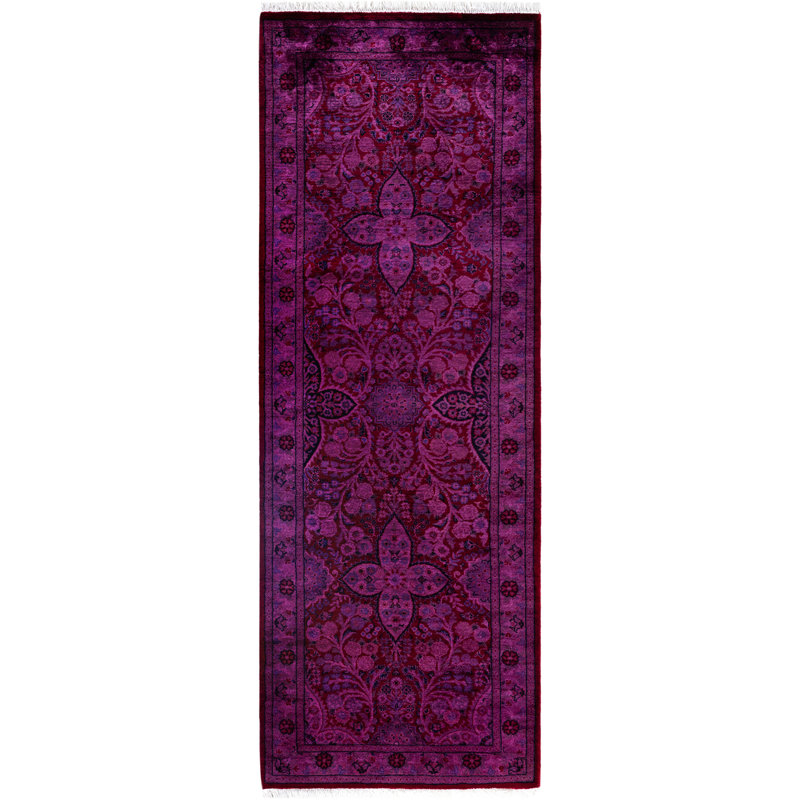 Overdyed Hand-Knotted Wool Modern-Contemporary Pink Runner 2' 1" x 6' 1"