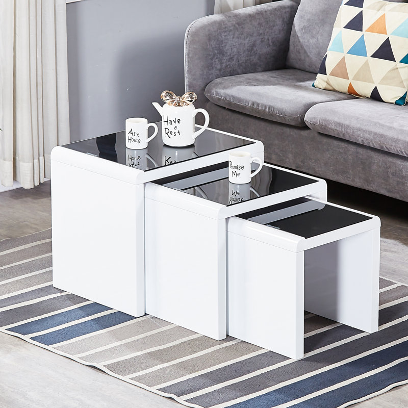 Beula Sled 3- Piece Nest Of Tables With Smooth Top For Living Room, Black