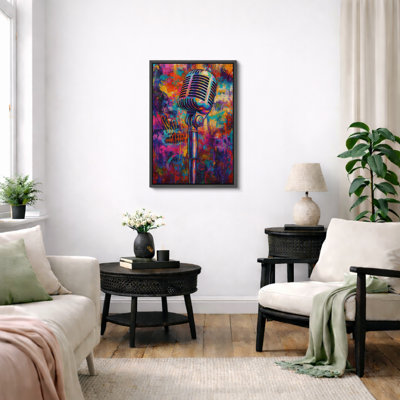 Colorful Abstract Microphone Music Artwork, Living Room Pictures, Framed Canvas Giclee Print Wall Art