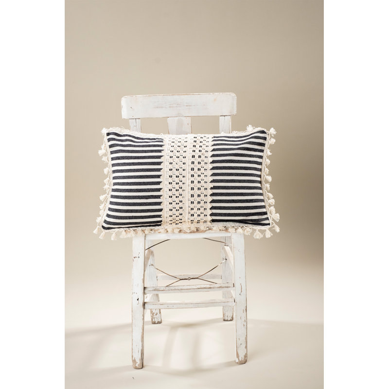 Arrowpoint Striped White Rectangular Throw Pillow Cover, Cream/Black